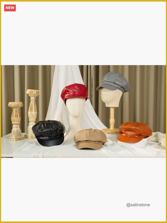 3 Pcs PU Leather Newsboy Hats 8 Panel Visor Beret Cabbie Hat